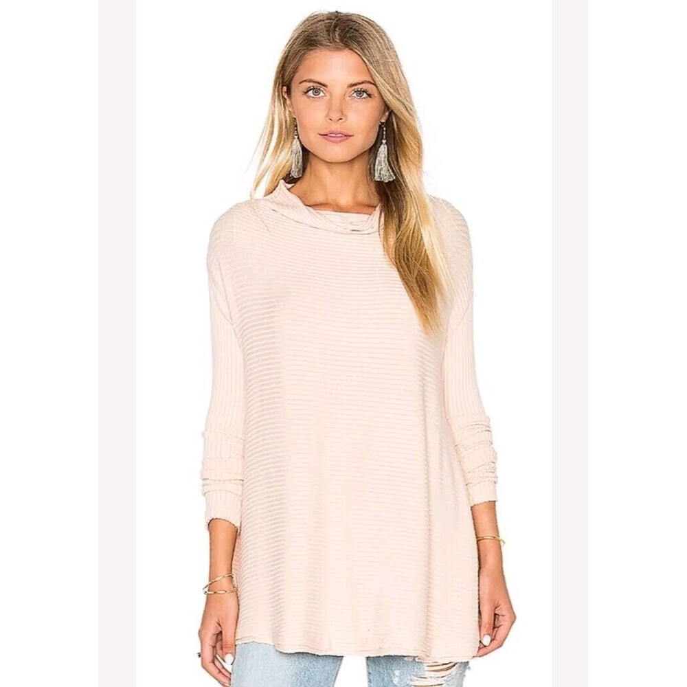 Free People Lover Ribbed Thermal Top Tunic Pink Large Flowy Boho Lagenlook